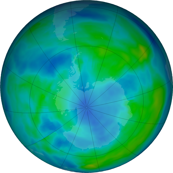 Antarctic ozone map for 25 April 2020